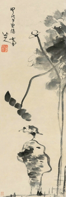 八大山人 荷花立禽图图片