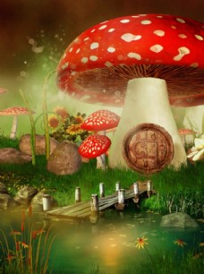 唯美梦幻童话蘑菇背景