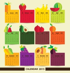 2015彩色水果标贴年历矢量素材
