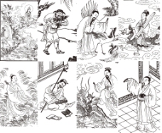 中国宗教人物插画线稿素材