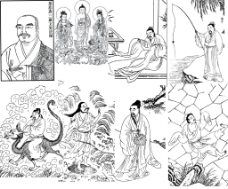 人物素描中国宗教人物线描素材