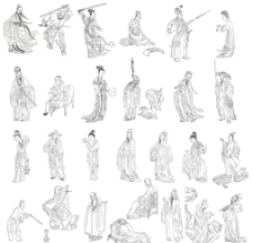 人物素描免扣中国古代人物白描分层素材图片