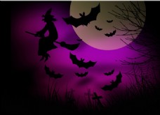 紫色月夜巫婆背景矢量素材
