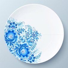 蓝花装饰白瓷盘