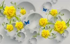 黄玫瑰梦幻花朵背景墙