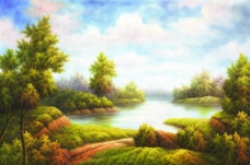 湖光欧美唯美风景油画无框画装饰画专用