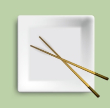 方形餐盘与筷子矢量素材