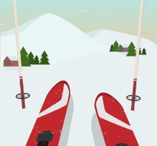 创意雪山滑雪插画矢量素材.