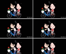 一对情侣骑自行车动画