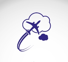 蓝色飞机与云朵标志设计矢量素材