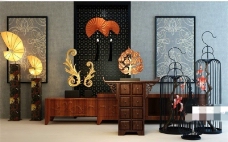 东南亚中式装饰柜案几装饰品3D模型素材