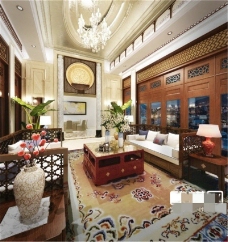 中式别墅客厅沙发组合3D模型素材