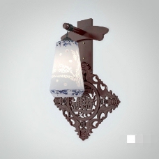 中式雕花招财进宝壁灯3D模型素材