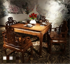 中式餐桌椅3D模型素材