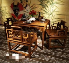 中式餐桌椅3D模型素材