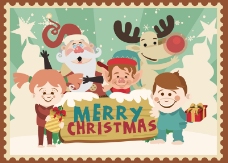 卡通圣诞老人和孩子矢量素材.