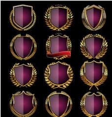 小麦紫色桂冠徽章设计矢量素材