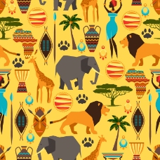 非洲动物非洲风情和动物无缝背景矢量素材