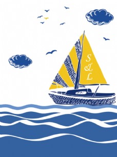 卡通海洋帆船广告