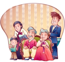 卡通韩国家庭矢量素材图片