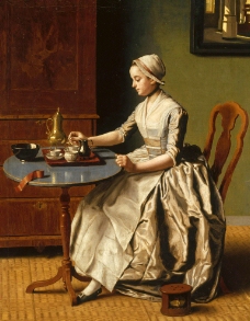 油画喝下午茶的妇人图片