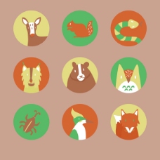 9个圆形卡通森林动物头像
