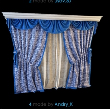 蓝色窗帘3Ｄ模型素材