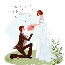 七夕情人节彩绘接受鲜花的新娘矢量素材