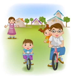 骑自行车玩的家人
